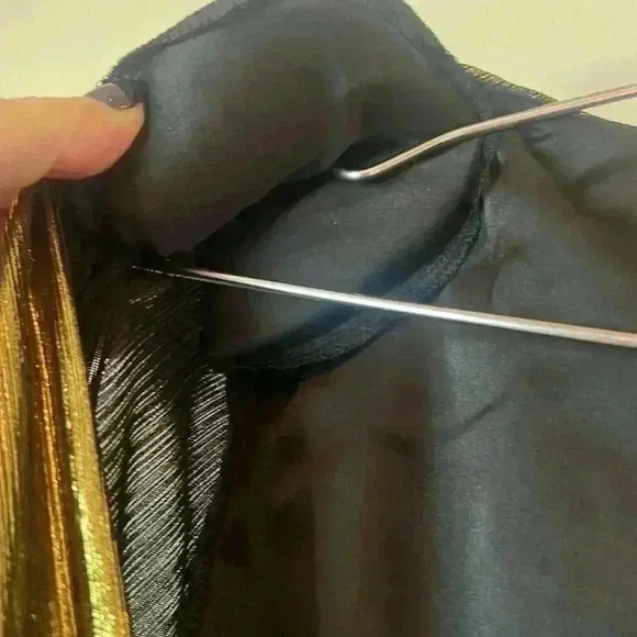 Ryse Gold Metallic Long Sleeve Asymmetrical Mini Dress - Picture 7 of 9